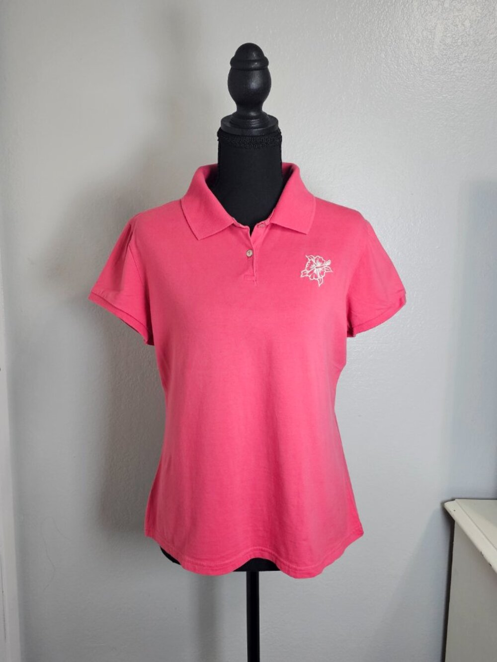 Cherokee Pink Hibiscus Embroidered Women's Polo Shirt - Women's Size L - Picture 2 of 7